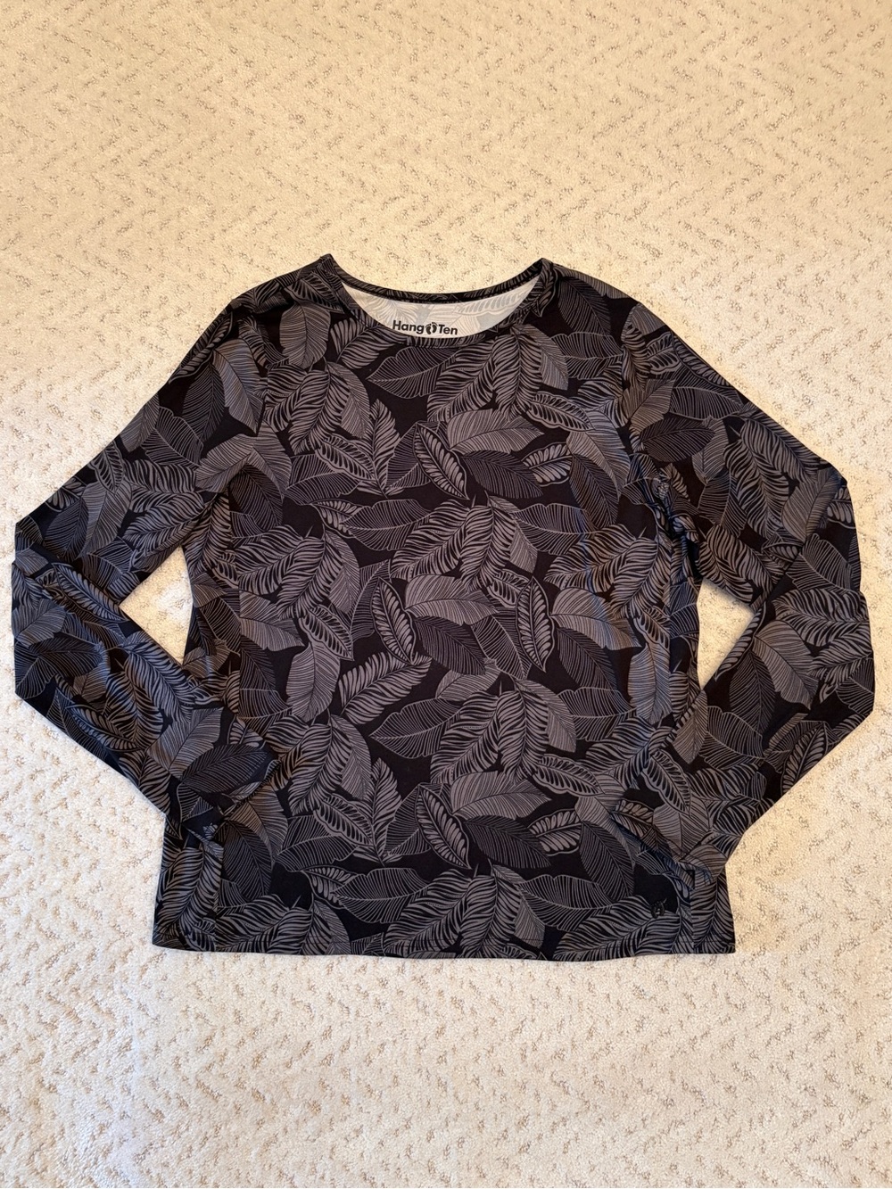 Hang Ten Long Sleeve Surfing Swim Tee Size M Black Grey Zip Pocket Sun Protect